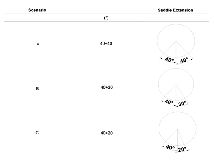 Figure 11 Scenarios analyzed depending of the saddle extension