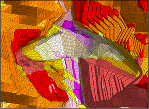 Figure 6. Top view of layered foundation mesh showing excavation and NGL