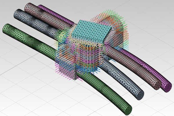 3D analysis model for fan plant with rock bolts and shotcrete